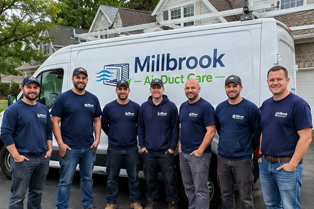 The Millbrook Air Duct Care team in front of their Worcester, MA service van